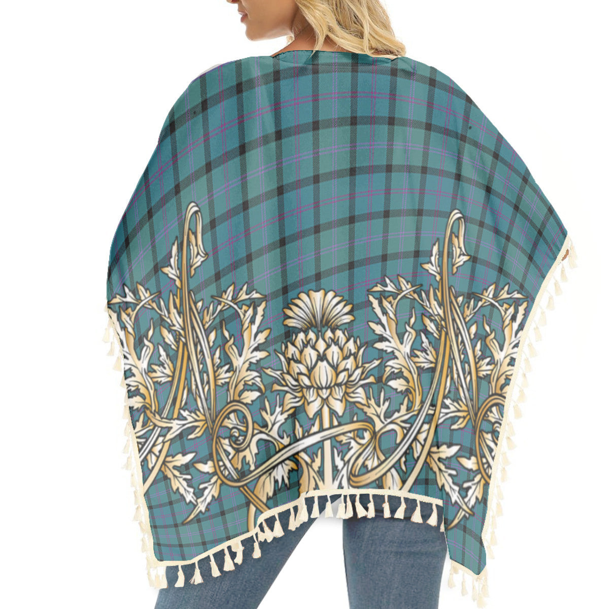 ScotsTee Shop Scottish Thomson Ancient Tartan Scotland Royal Golden Thistle Square Fringed Shawl