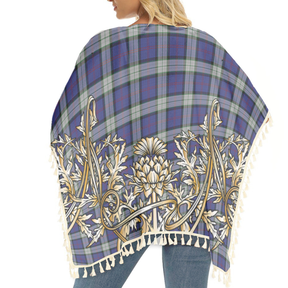 ScotsTee Shop Scottish Sinclair Dress Tartan Scotland Royal Golden Thistle Square Fringed Shawl