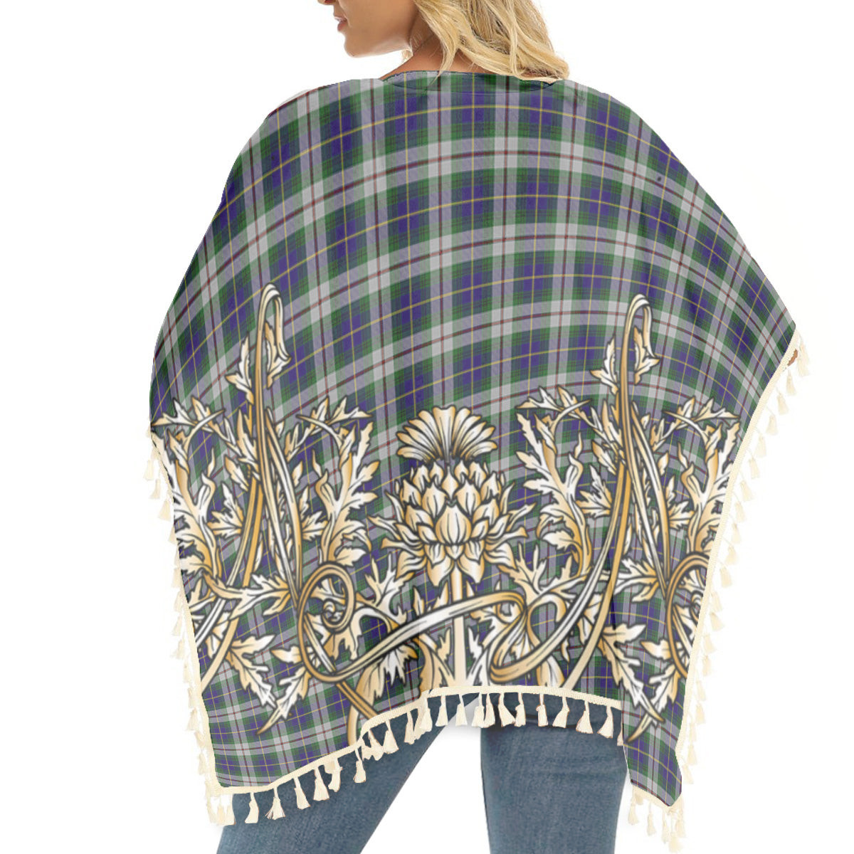ScotsTee Shop Scottish McLeod Of Californian Tartan Scotland Royal Golden Thistle Square Fringed Shawl