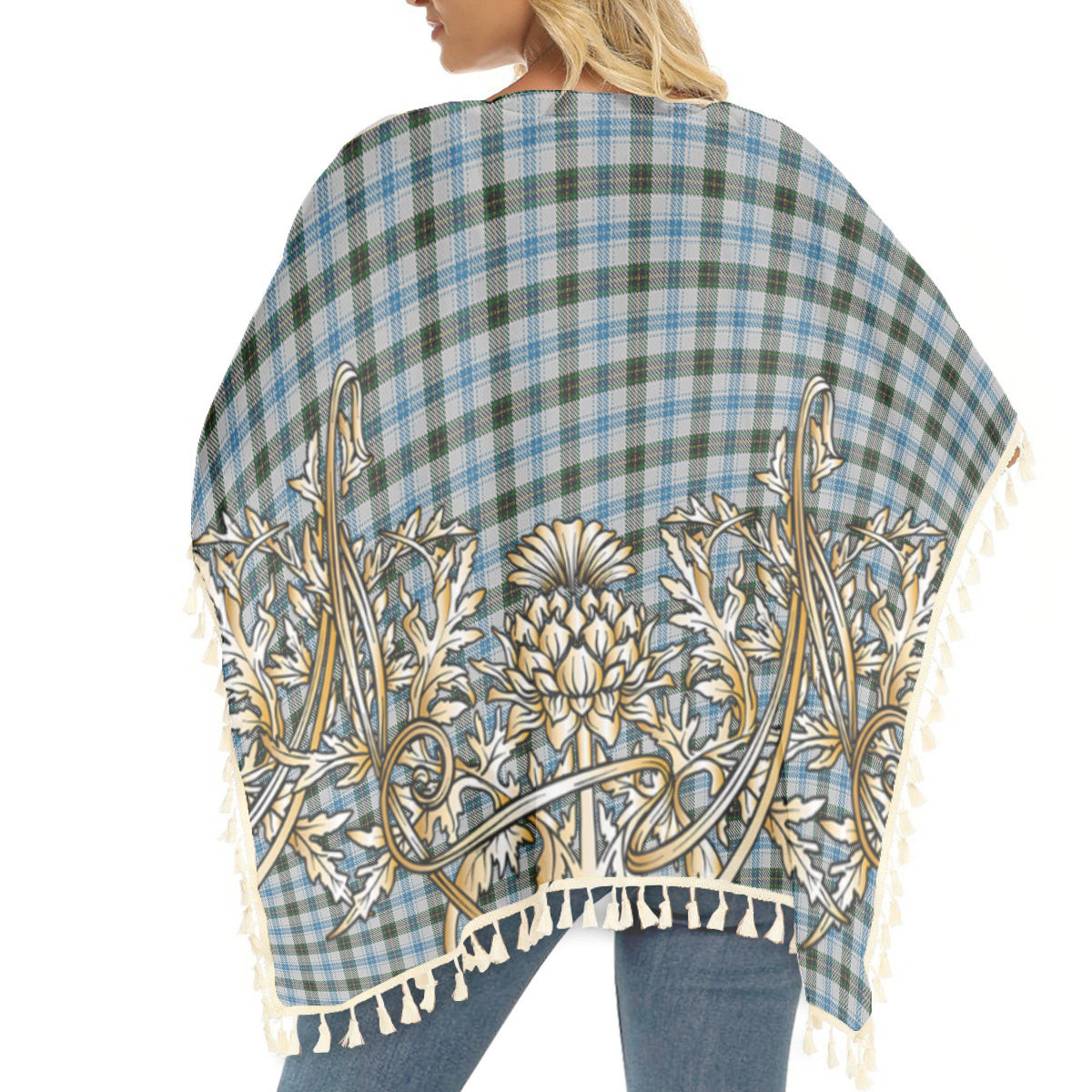 ScotsTee Shop Scottish MacKendrick Dress Tartan Scotland Royal Golden Thistle Square Fringed Shawl
