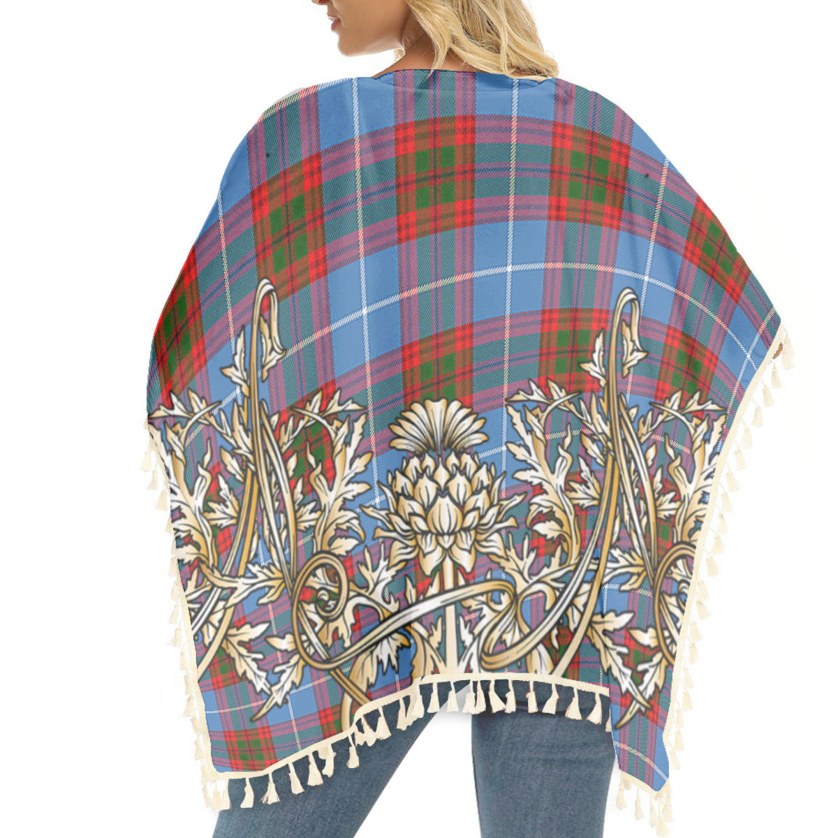 ScotsTee Shop Scottish Sydserf Tartan Scotland Royal Golden Thistle Square Fringed Shawl