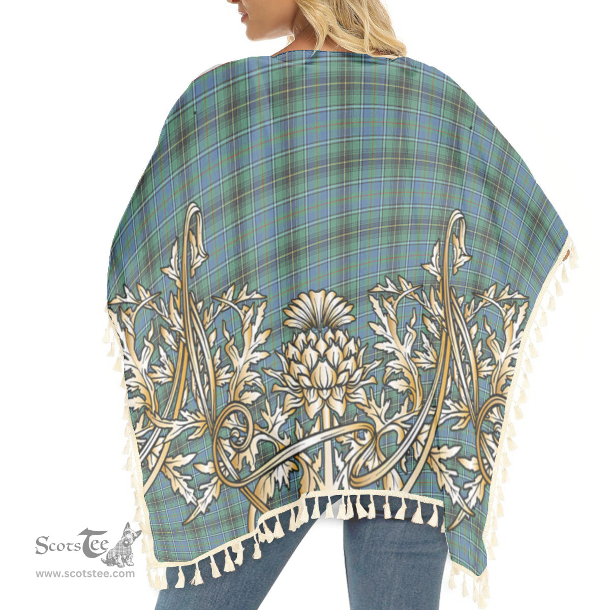 ScotsTee Shop Scottish MacInnes Ancient Tartan Scotland Royal Golden Thistle Square Fringed Shawl
