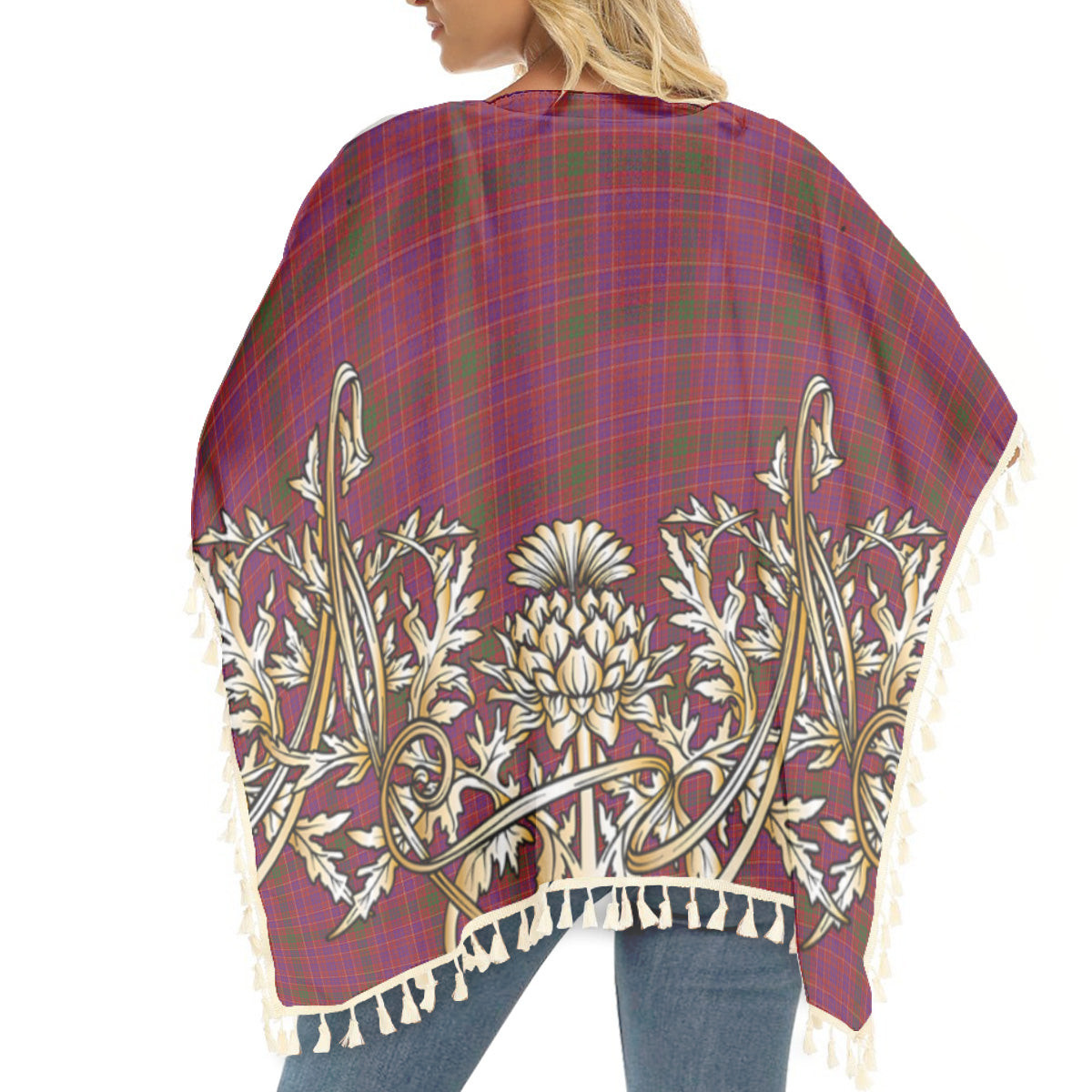 ScotsTee Shop Scottish Lumsden of Clova Tartan Scotland Royal Golden Thistle Square Fringed Shawl