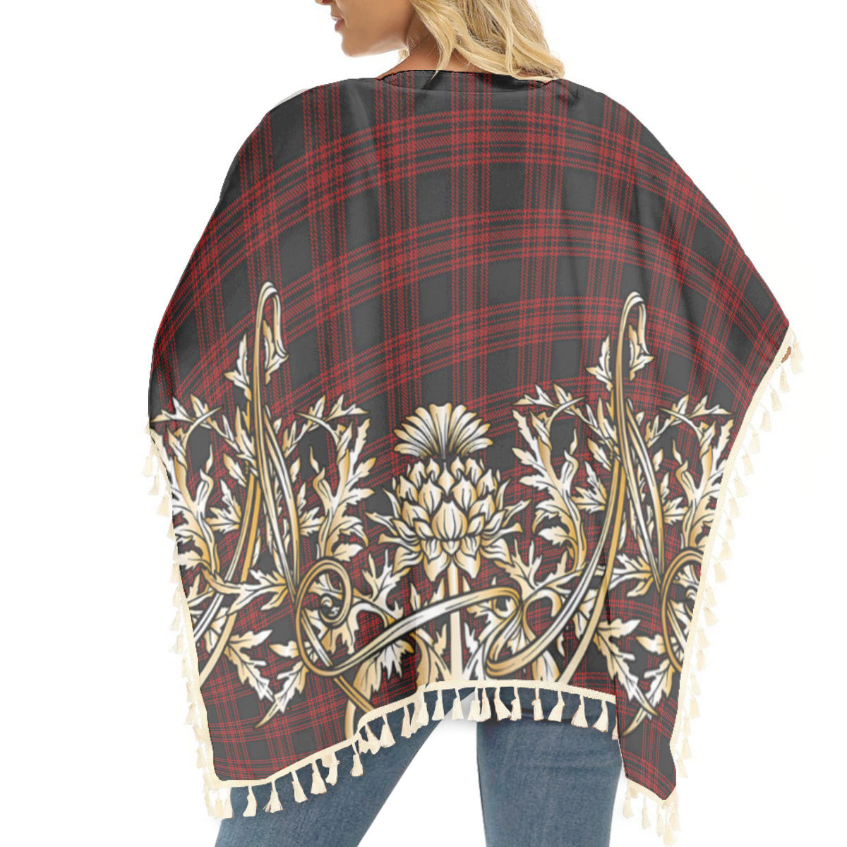 ScotsTee Shop Scottish Menzies Hunting Tartan Scotland Royal Golden Thistle Square Fringed Shawl