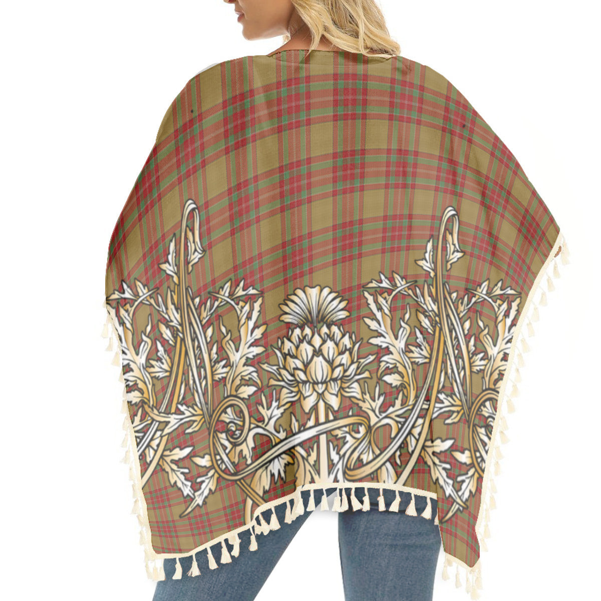 ScotsTee Shop Scottish MacBrair Hunting Tartan Scotland Royal Golden Thistle Square Fringed Shawl