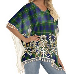 ScotsTee Shop Scottish Johnstone Modern Tartan Scotland Royal Golden Thistle Square Fringed Shawl
