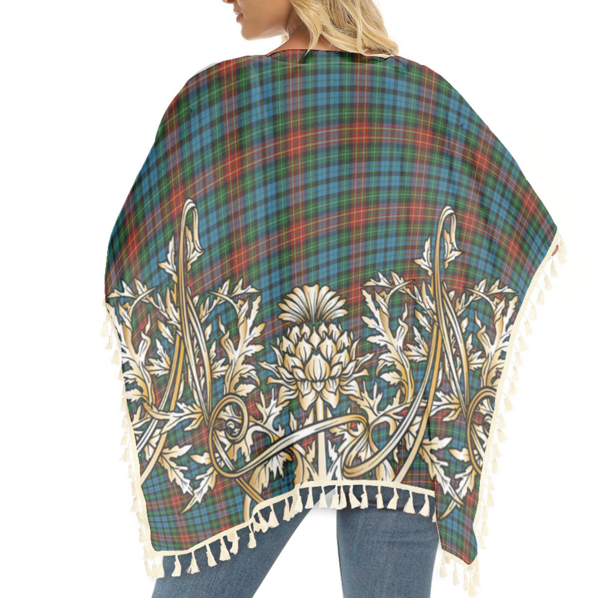 ScotsTee Shop Scottish Langston Tartan Scotland Royal Golden Thistle Square Fringed Shawl