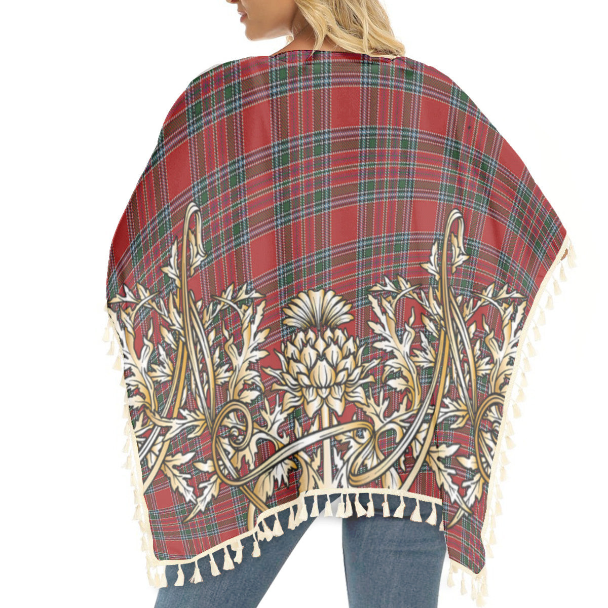 ScotsTee Shop Scottish MacBean Tartan Scotland Royal Golden Thistle Square Fringed Shawl