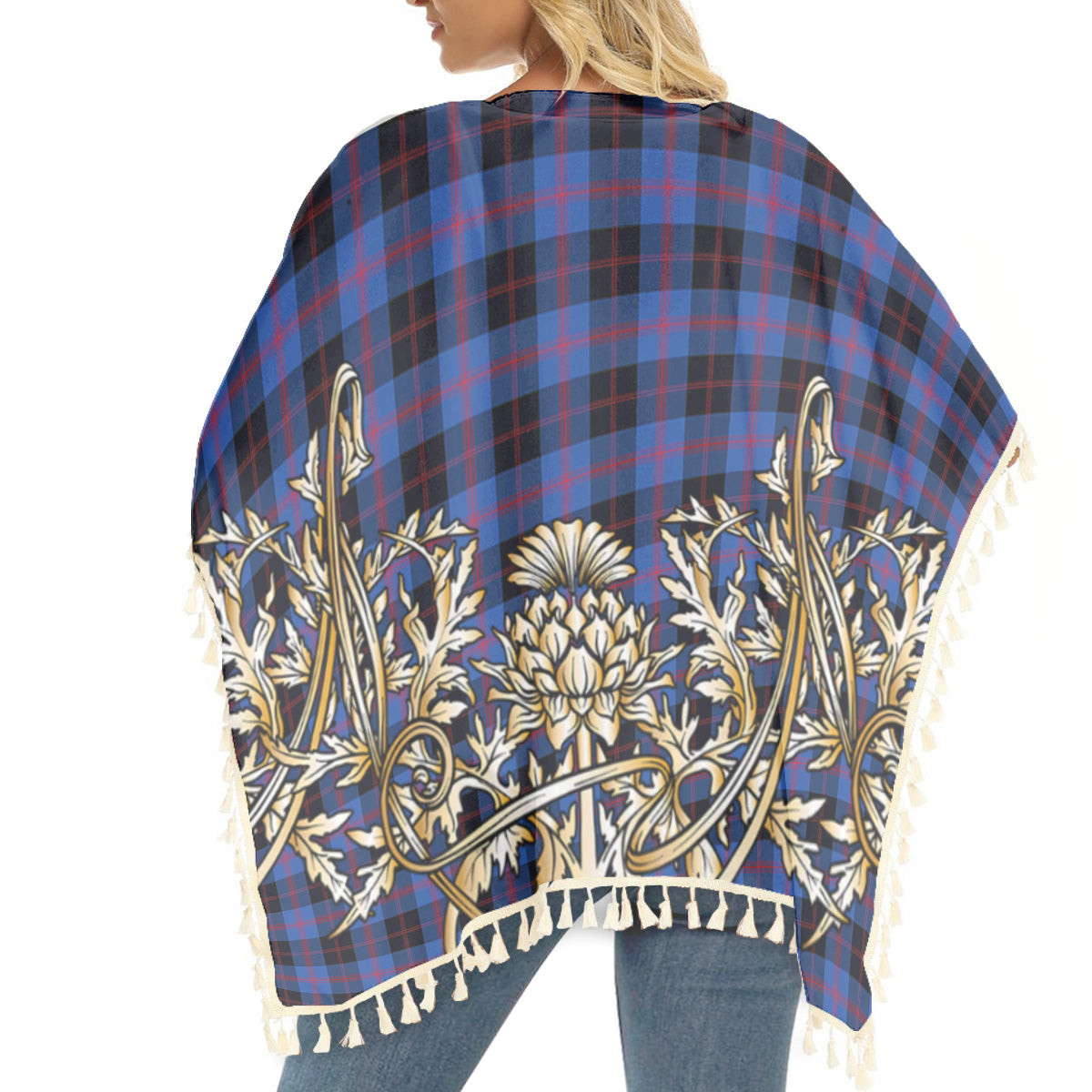ScotsTee Shop Scottish Maule Modem Tartan Scotland Royal Golden Thistle Square Fringed Shawl