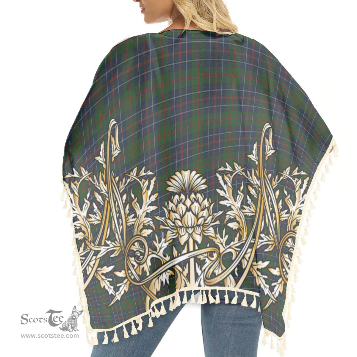 ScotsTee Shop Scottish MacHardy Tartan Scotland Royal Golden Thistle Square Fringed Shawl