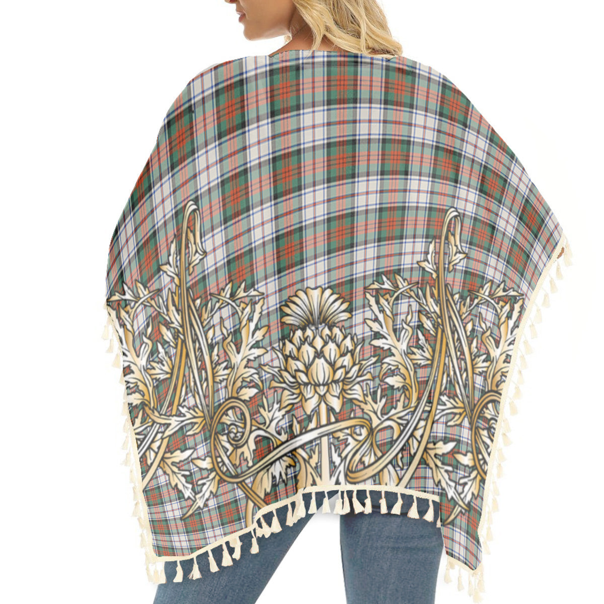 ScotsTee Shop Scottish MacDuff Dress Ancient SC Tartan Scotland Royal Golden Thistle Square Fringed Shawl