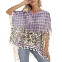 ScotsTee Shop Scottish Harris Lilac Tartan Scotland Royal Golden Thistle Square Fringed Shawl
