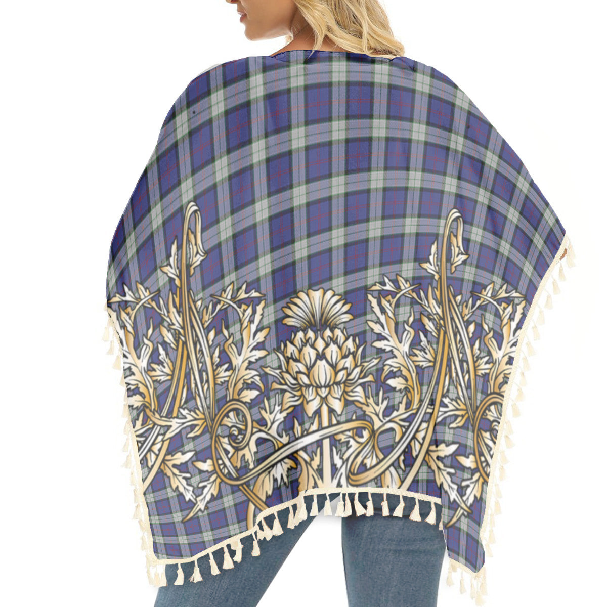 ScotsTee Shop Scottish Sinclair Dress Dance Tartan Scotland Royal Golden Thistle Square Fringed Shawl