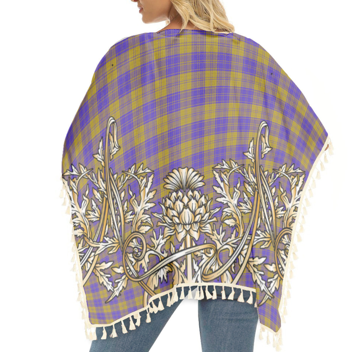 ScotsTee Shop Scottish MacLachlan 5 Tartan Scotland Royal Golden Thistle Square Fringed Shawl