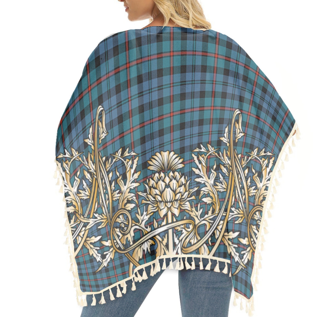 ScotsTee Shop Scottish McCorquodale Ancient Tartan Scotland Royal Golden Thistle Square Fringed Shawl