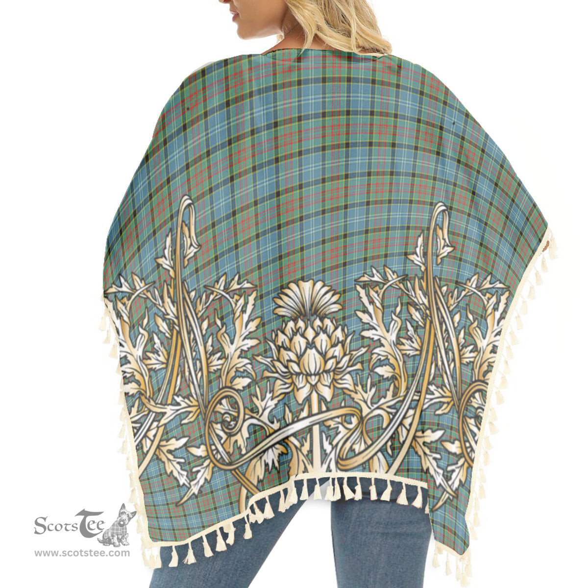 ScotsTee Shop Scottish Paisley District Tartan Scotland Royal Golden Thistle Square Fringed Shawl