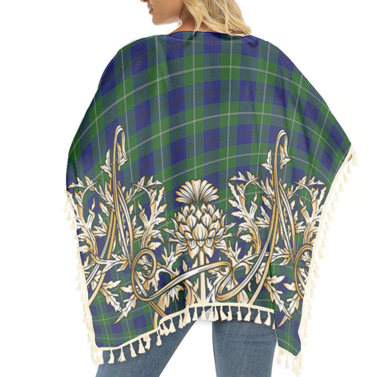 ScotsTee Shop Scottish Oliphant Modern Tartan Scotland Royal Golden Thistle Square Fringed Shawl