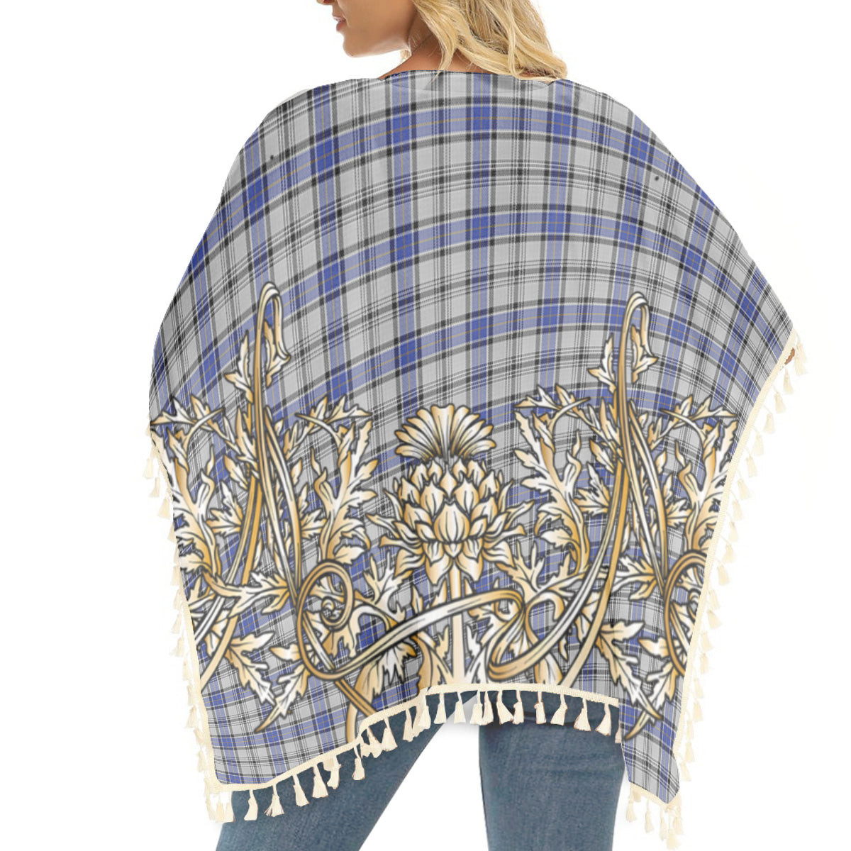 ScotsTee Shop Scottish Hannay Tartan Scotland Royal Golden Thistle Square Fringed Shawl