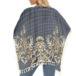 ScotsTee Shop Scottish MacRae Hunting Modern Tartan Scotland Royal Golden Thistle Square Fringed Shawl