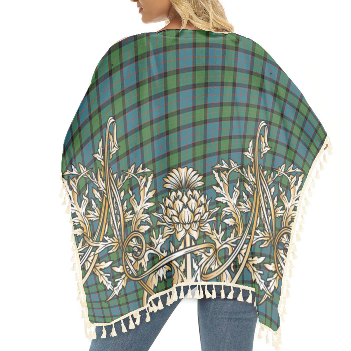 ScotsTee Shop Scottish MacWilliam (Williamson) Ancient Tartan Scotland Royal Golden Thistle Square Fringed Shawl