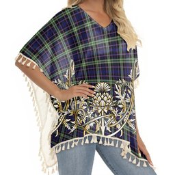 ScotsTee Shop Scottish MacKusick Tartan Scotland Royal Golden Thistle Square Fringed Shawl