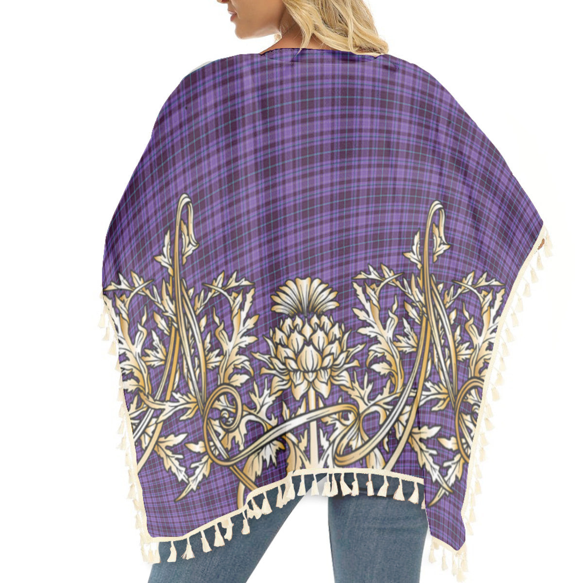 ScotsTee Shop Scottish Learmonth Family Herts Tartan Scotland Royal Golden Thistle Square Fringed Shawl