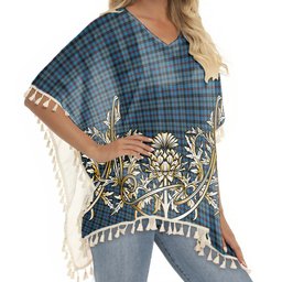 ScotsTee Shop Scottish McCorquodale Tartan Scotland Royal Golden Thistle Square Fringed Shawl