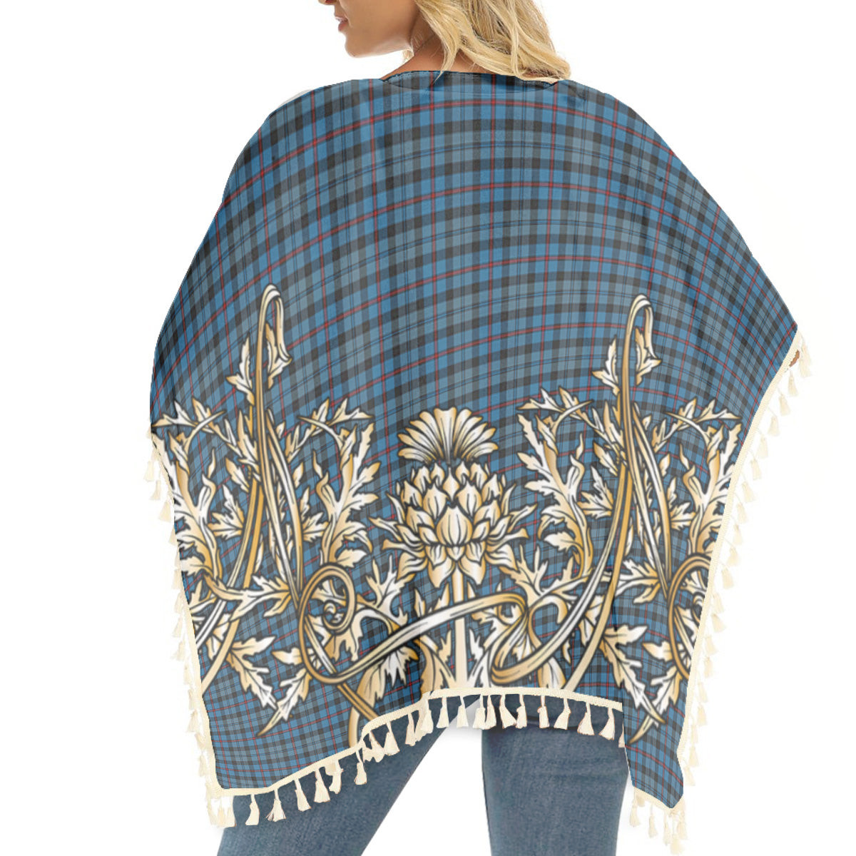 ScotsTee Shop Scottish McCorquodale Tartan Scotland Royal Golden Thistle Square Fringed Shawl