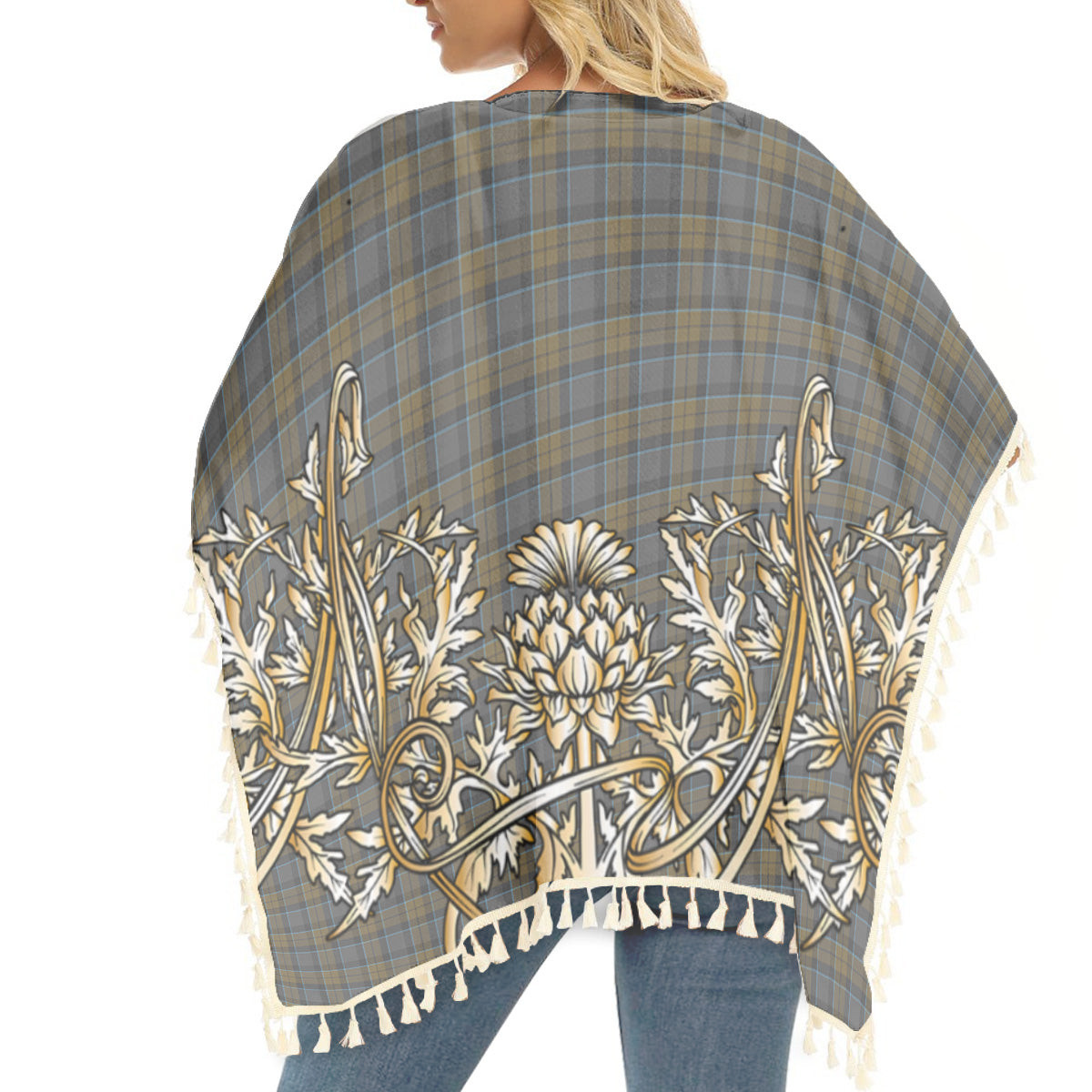 ScotsTee Shop Scottish Outlander 2 Tartan Scotland Royal Golden Thistle Square Fringed Shawl