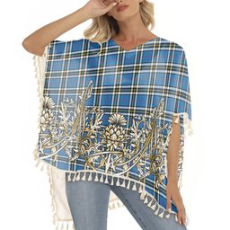 ScotsTee Shop Scottish Thomson Blue Tartan Scotland Royal Golden Thistle Square Fringed Shawl
