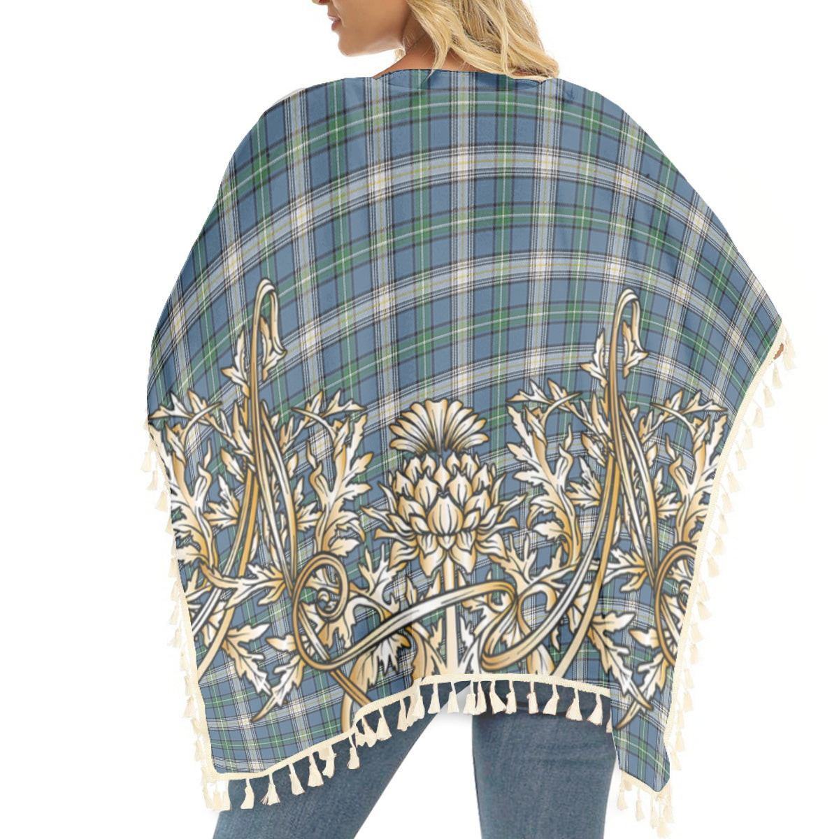 ScotsTee Shop Scottish McDowell Modern Tartan Scotland Royal Golden Thistle Square Fringed Shawl