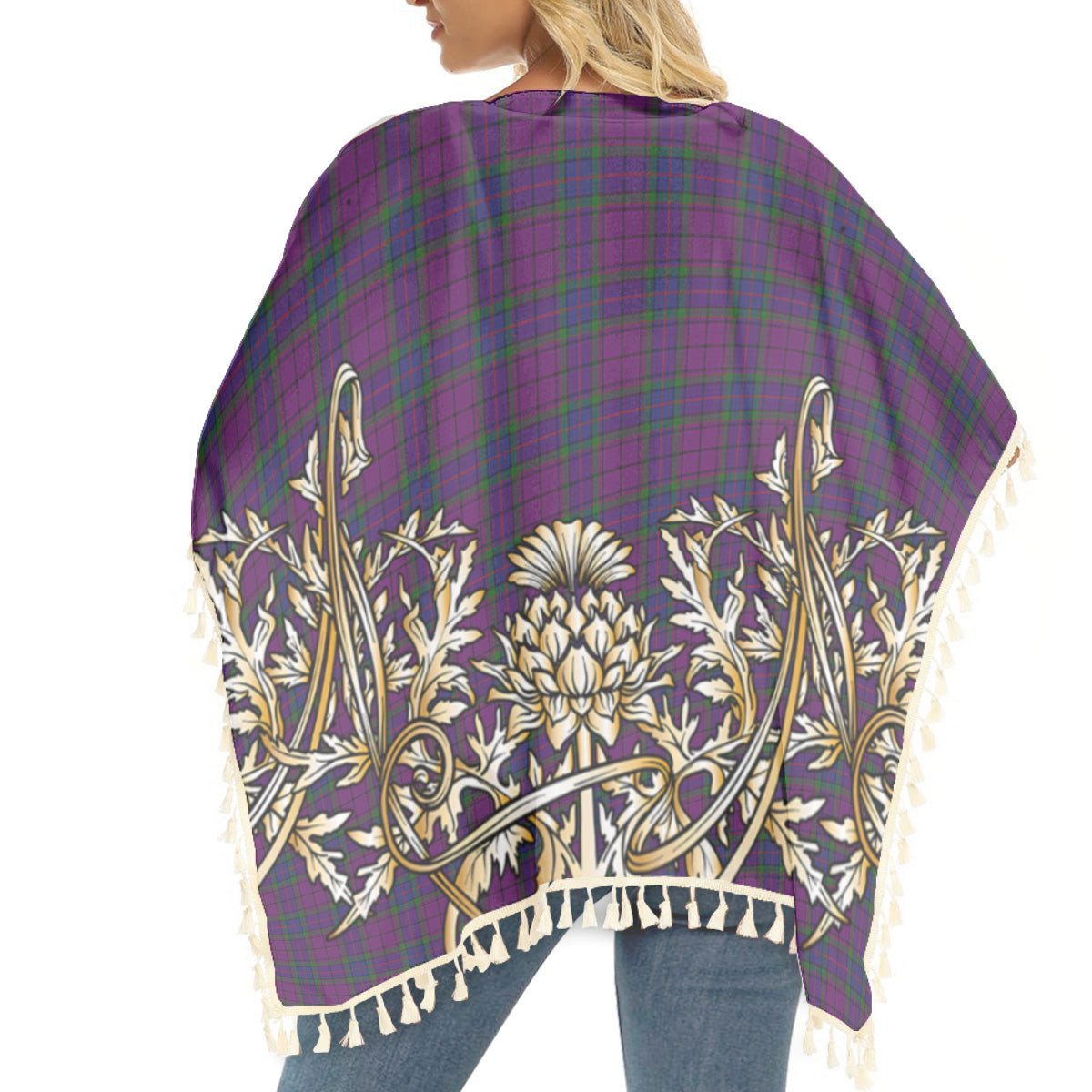 ScotsTee Shop Scottish Wardlaw Tartan Scotland Royal Golden Thistle Square Fringed Shawl