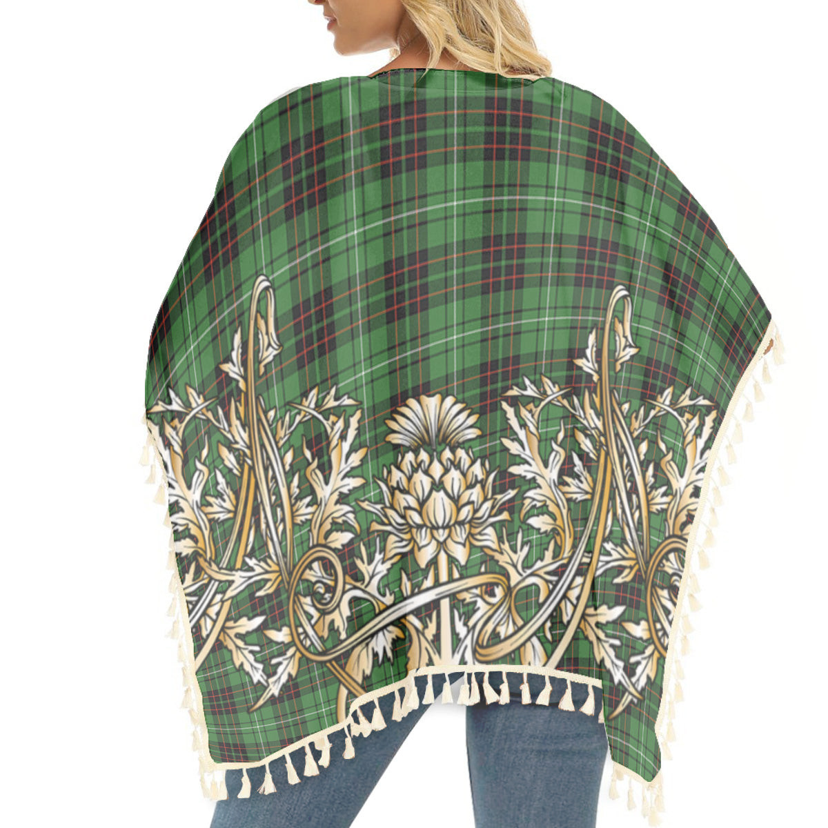 ScotsTee Shop Scottish MacAulay of Lewis Ancient Tartan Scotland Royal Golden Thistle Square Fringed Shawl