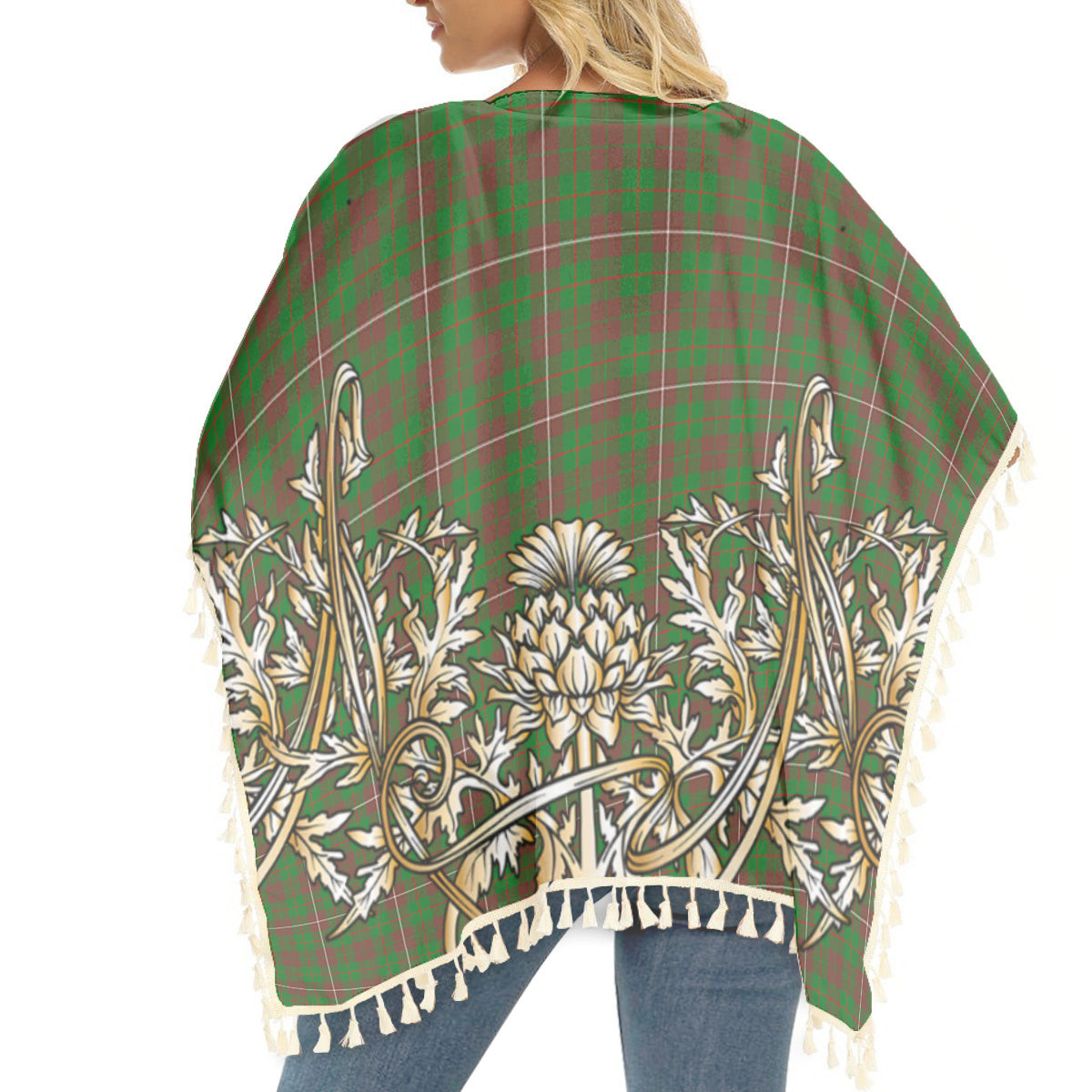 ScotsTee Shop Scottish McKinnon Hunting Modern Tartan Scotland Royal Golden Thistle Square Fringed Shawl