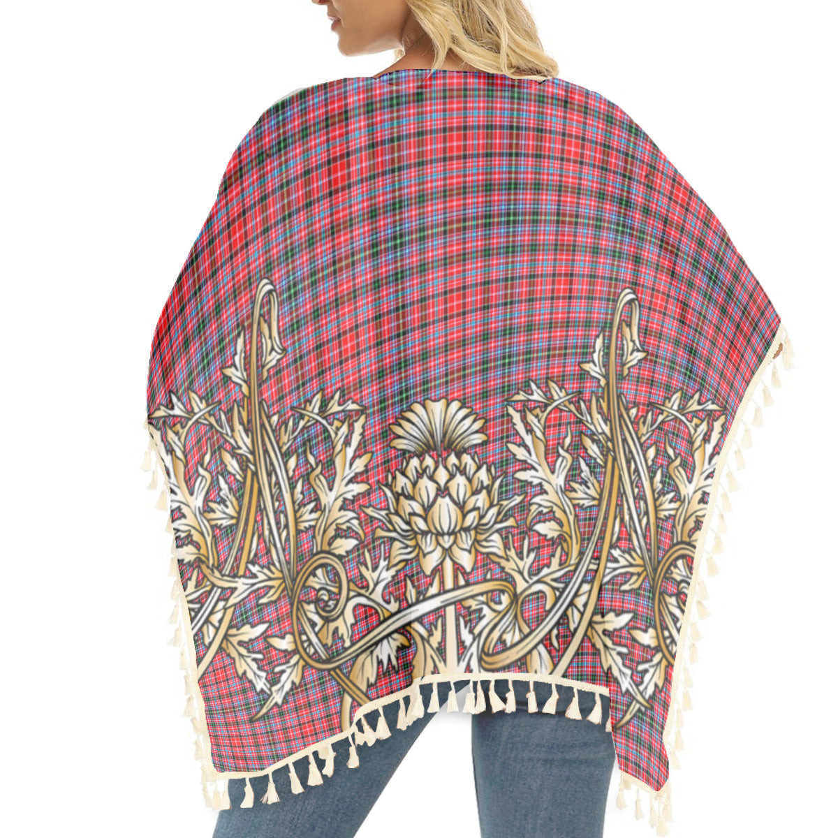 ScotsTee Shop Scottish Udny Tartan Scotland Royal Golden Thistle Square Fringed Shawl