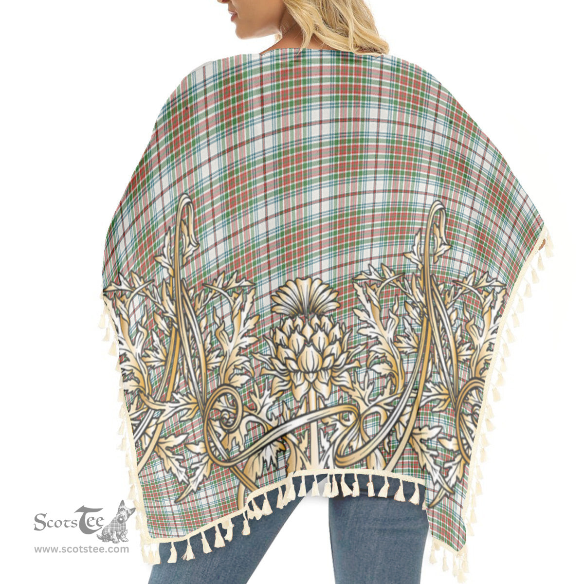 ScotsTee Shop Scottish MacBean Dress Ancient Tartan Scotland Royal Golden Thistle Square Fringed Shawl