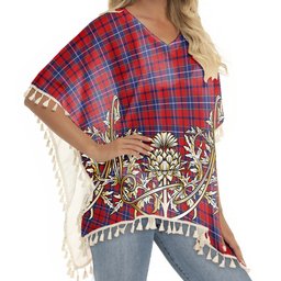 ScotsTee Shop Scottish Wishart Tartan Scotland Royal Golden Thistle Square Fringed Shawl