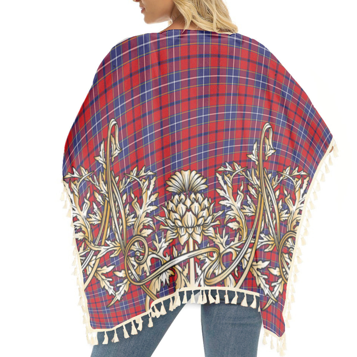ScotsTee Shop Scottish Wishart Tartan Scotland Royal Golden Thistle Square Fringed Shawl