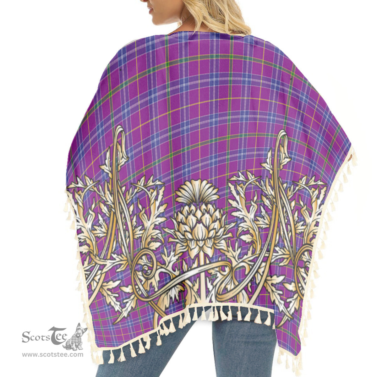 ScotsTee Shop Scottish Jackson Tartan Scotland Royal Golden Thistle Square Fringed Shawl