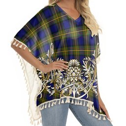 ScotsTee Shop Scottish Moore Tartan Scotland Royal Golden Thistle Square Fringed Shawl