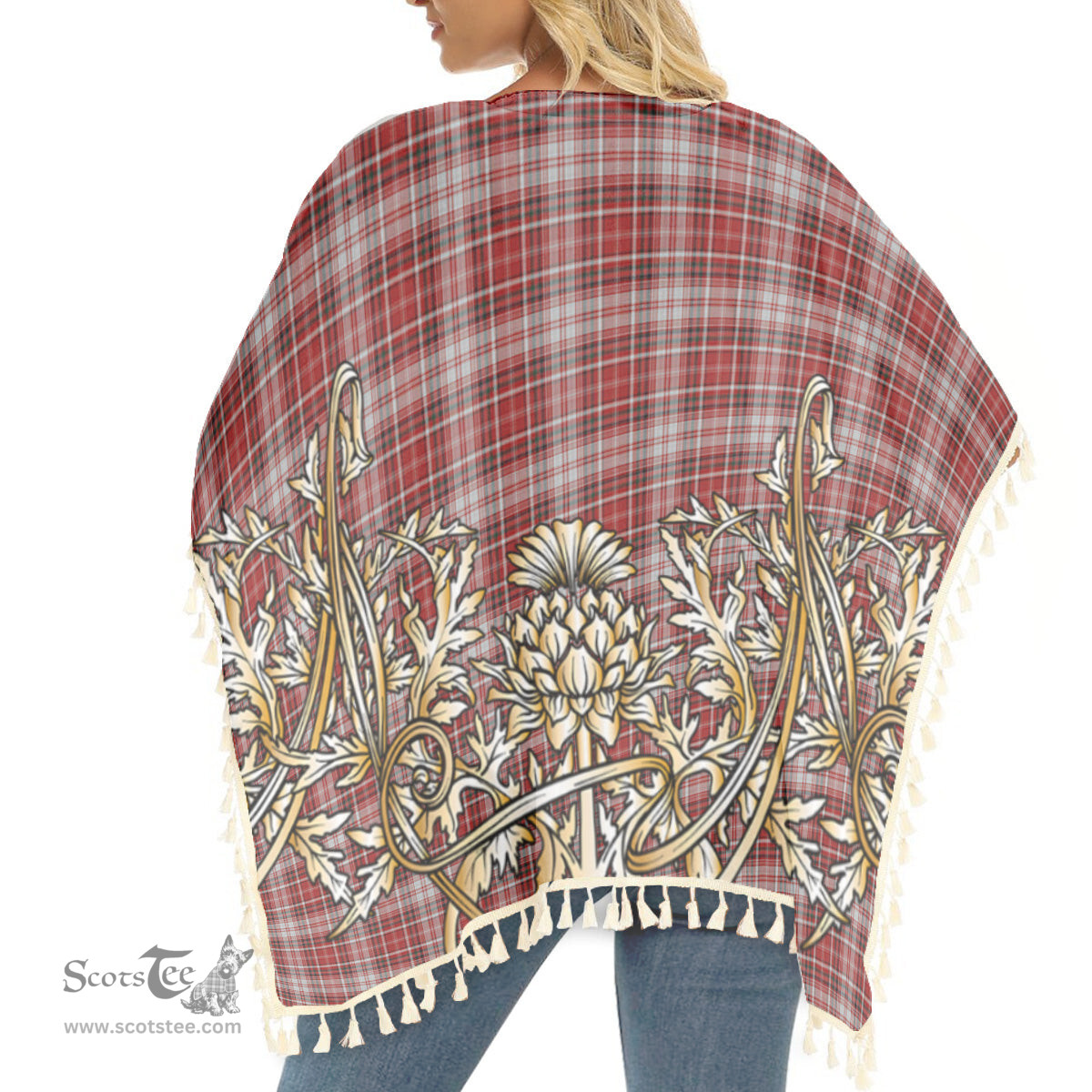 ScotsTee Shop Scottish MacDougal Dress Tartan Scotland Royal Golden Thistle Square Fringed Shawl