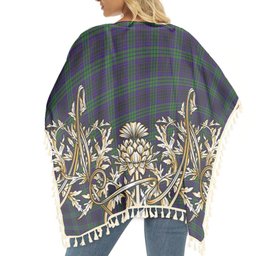 ScotsTee Shop Scottish Lumsden Green Tartan Scotland Royal Golden Thistle Square Fringed Shawl