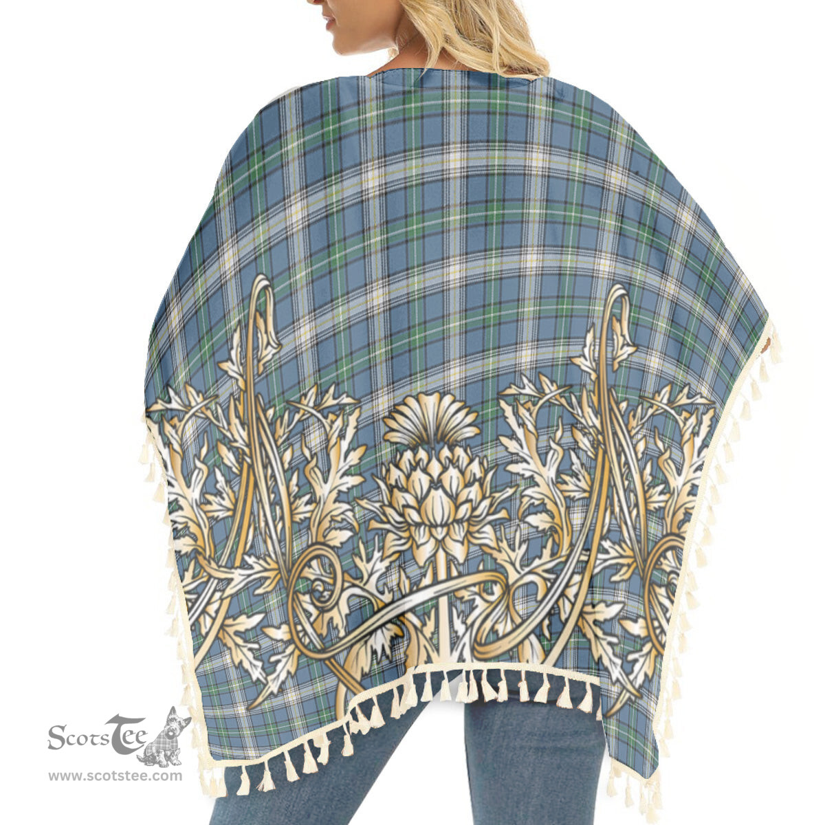 ScotsTee Shop Scottish MacDowall Modern Tartan Scotland Royal Golden Thistle Square Fringed Shawl