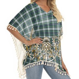 ScotsTee Shop Scottish MacKenzie Dress Ancient Tartan Scotland Royal Golden Thistle Square Fringed Shawl
