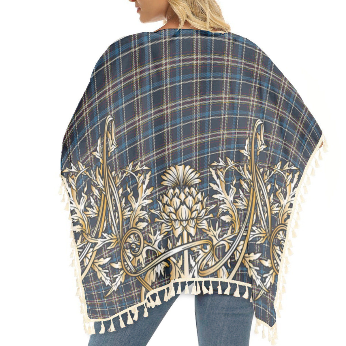 ScotsTee Shop Scottish Outlander Vehicles Tartan Scotland Royal Golden Thistle Square Fringed Shawl