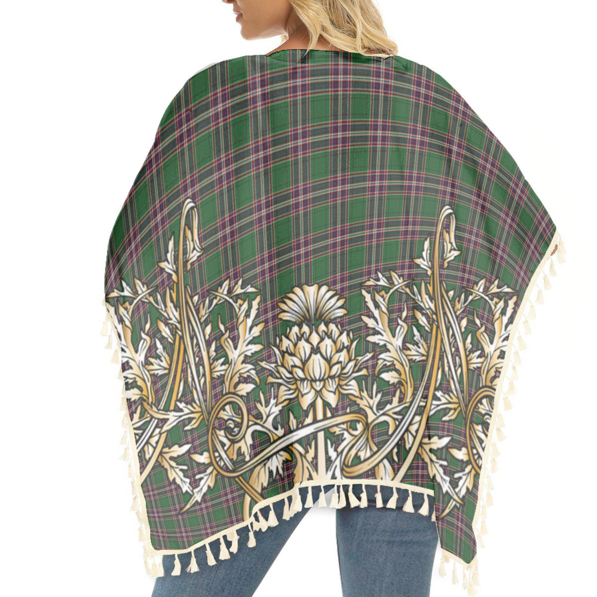 ScotsTee Shop Scottish MacFarlane Hunting Tartan Scotland Royal Golden Thistle Square Fringed Shawl