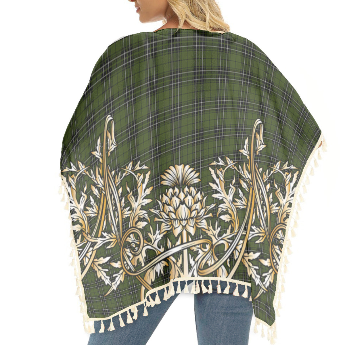 ScotsTee Shop Scottish McLean Hunting Tartan Scotland Royal Golden Thistle Square Fringed Shawl