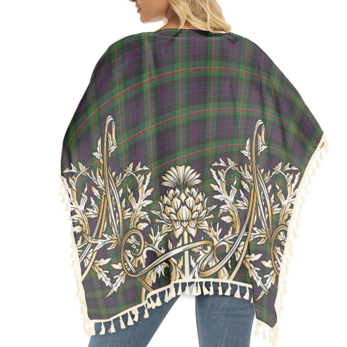 ScotsTee Shop Scottish Paget Tartan Scotland Royal Golden Thistle Square Fringed Shawl