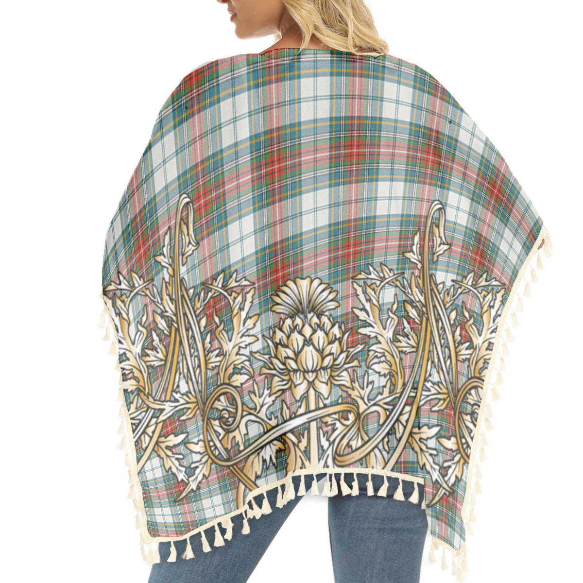 ScotsTee Shop Scottish MacBeth Dress Ancient Tartan Scotland Royal Golden Thistle Square Fringed Shawl