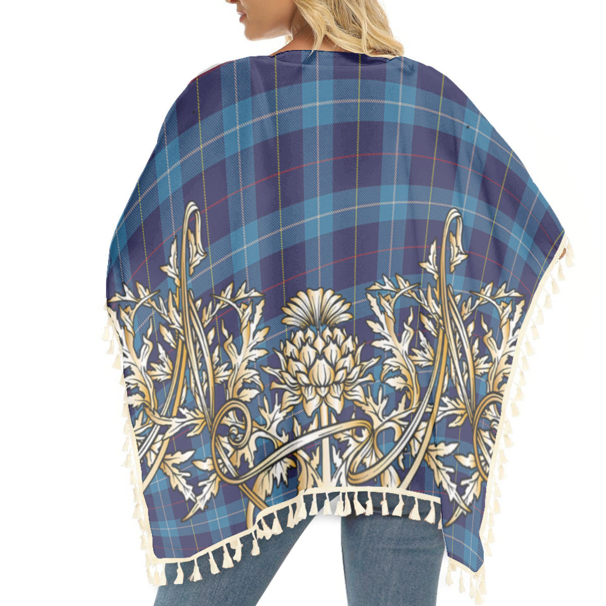 ScotsTee Shop Scottish McKerrell of Hillhouse Tartan Scotland Royal Golden Thistle Square Fringed Shawl